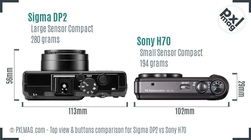 Sigma DP2 vs Sony H70 top view buttons comparison