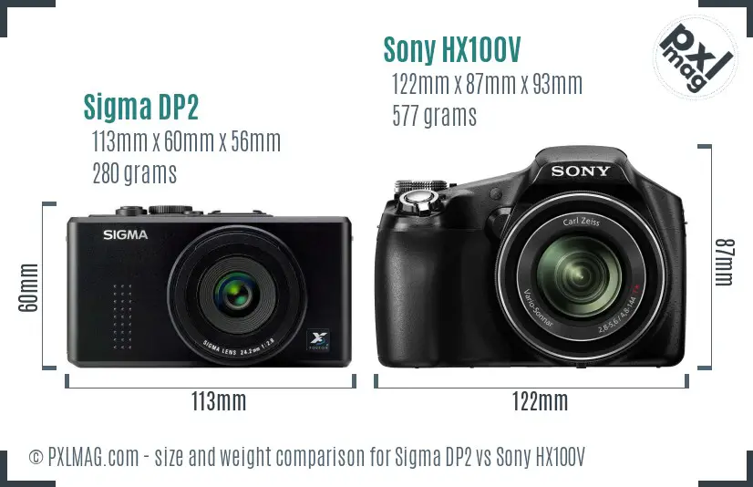 Sigma DP2 vs Sony HX100V size comparison