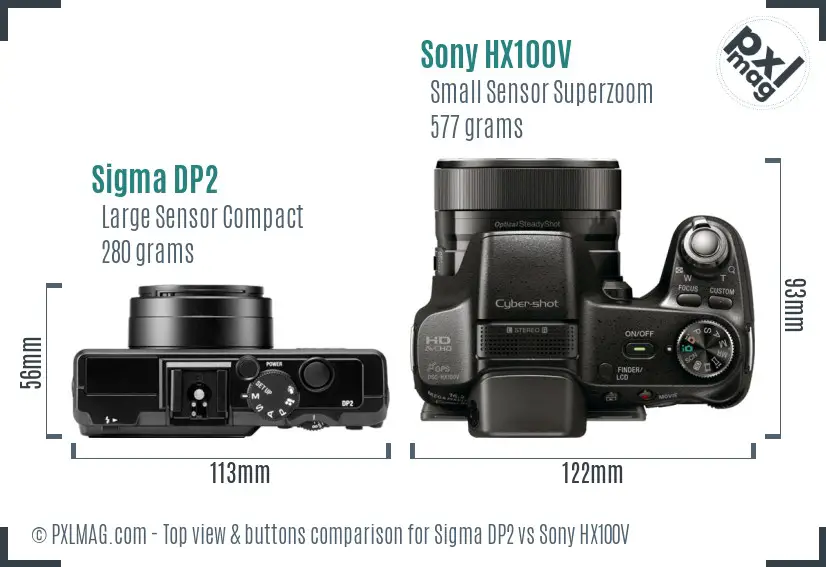 Sigma DP2 vs Sony HX100V top view buttons comparison