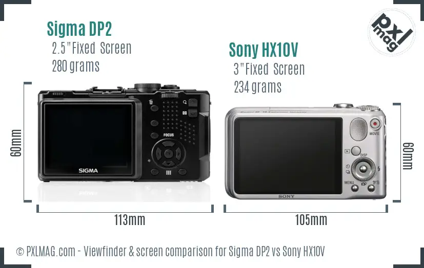 Sigma DP2 vs Sony HX10V Screen and Viewfinder comparison