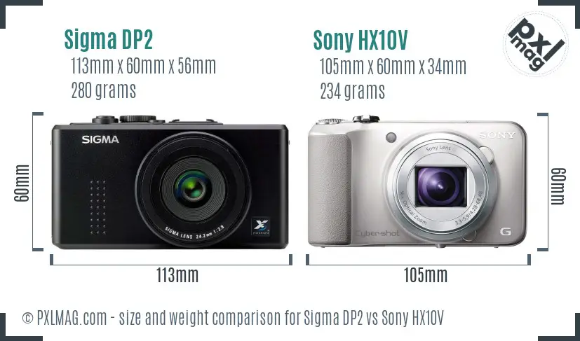 Sigma DP2 vs Sony HX10V size comparison