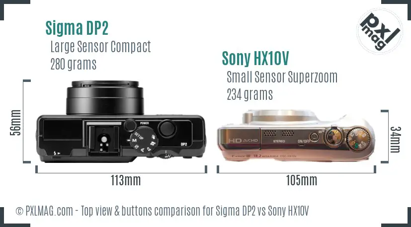 Sigma DP2 vs Sony HX10V top view buttons comparison