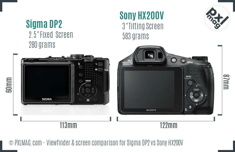 Sigma DP2 vs Sony HX200V Screen and Viewfinder comparison