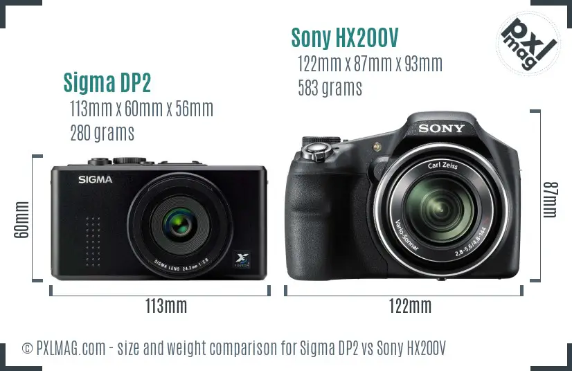 Sigma DP2 vs Sony HX200V size comparison