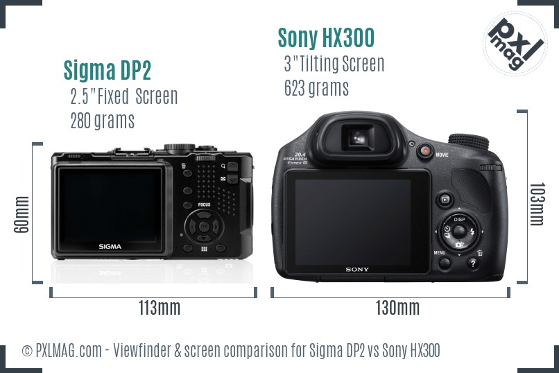 Sigma DP2 vs Sony HX300 Screen and Viewfinder comparison