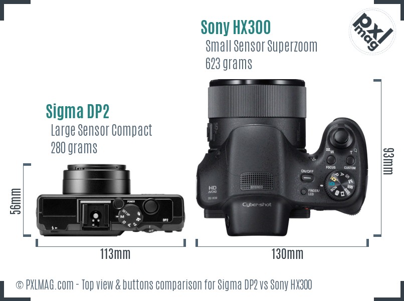 Sigma DP2 vs Sony HX300 top view buttons comparison