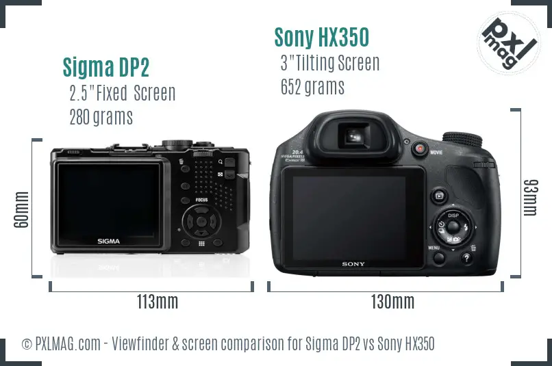 Sigma DP2 vs Sony HX350 Screen and Viewfinder comparison