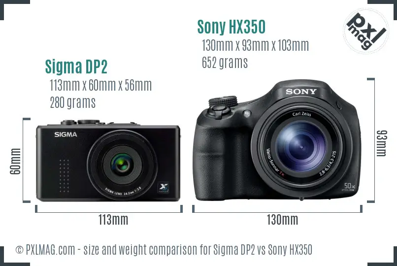 Sigma DP2 vs Sony HX350 size comparison