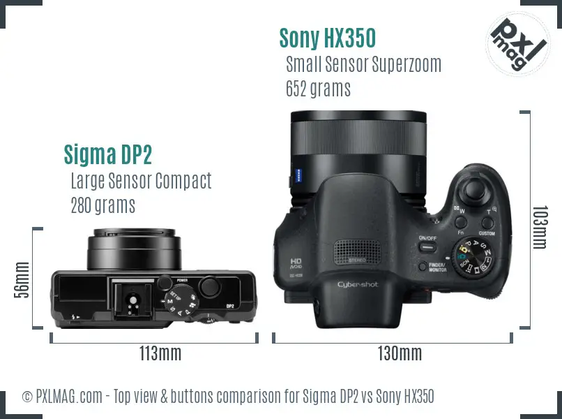 Sigma DP2 vs Sony HX350 top view buttons comparison
