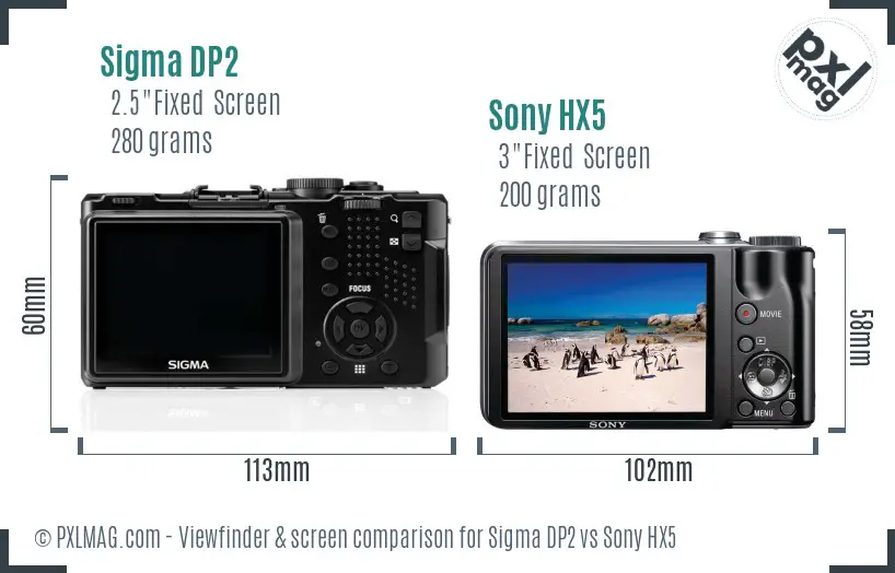 Sigma DP2 vs Sony HX5 Screen and Viewfinder comparison Sigma DP2 vs Sony HX5 Screen and Viewfinder comparison
