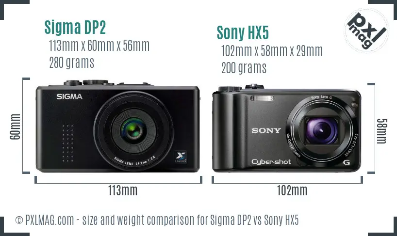 Sigma DP2 vs Sony HX5 size comparison Sigma DP2 vs Sony HX5 size comparison