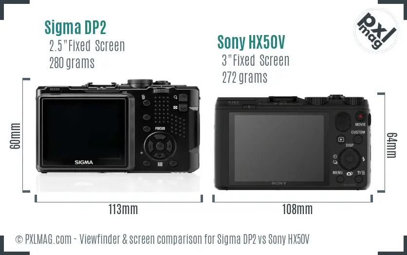 Sigma DP2 vs Sony HX50V Screen and Viewfinder comparison