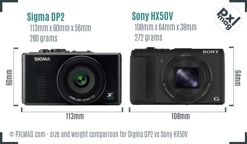 Sigma DP2 vs Sony HX50V size comparison Sigma DP2 vs Sony HX50V size comparison