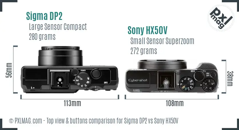 Sigma DP2 vs Sony HX50V top view buttons comparison