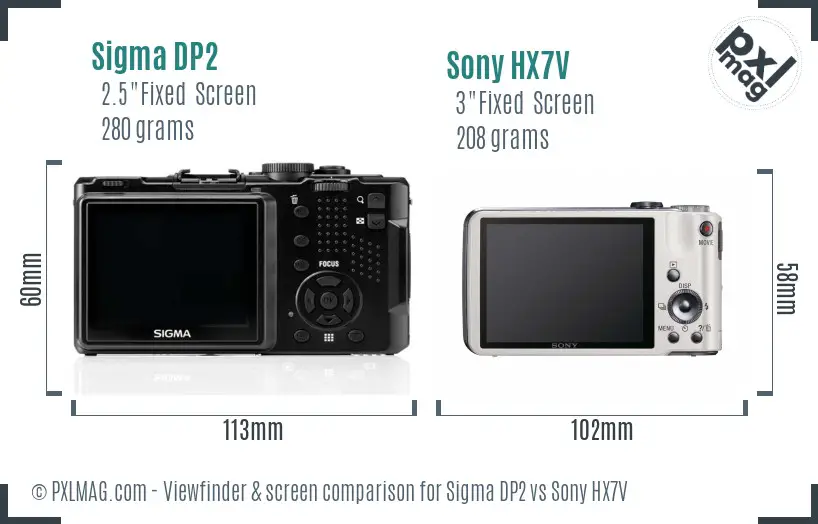 Sigma DP2 vs Sony HX7V Screen and Viewfinder comparison