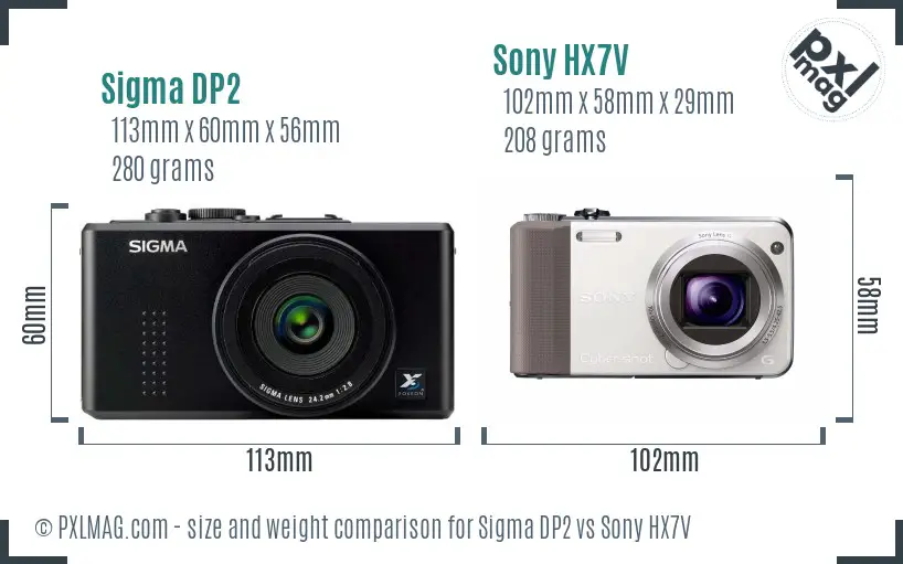 Sigma DP2 vs Sony HX7V size comparison