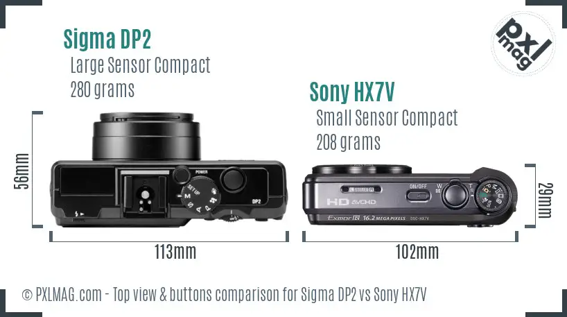 Sigma DP2 vs Sony HX7V top view buttons comparison