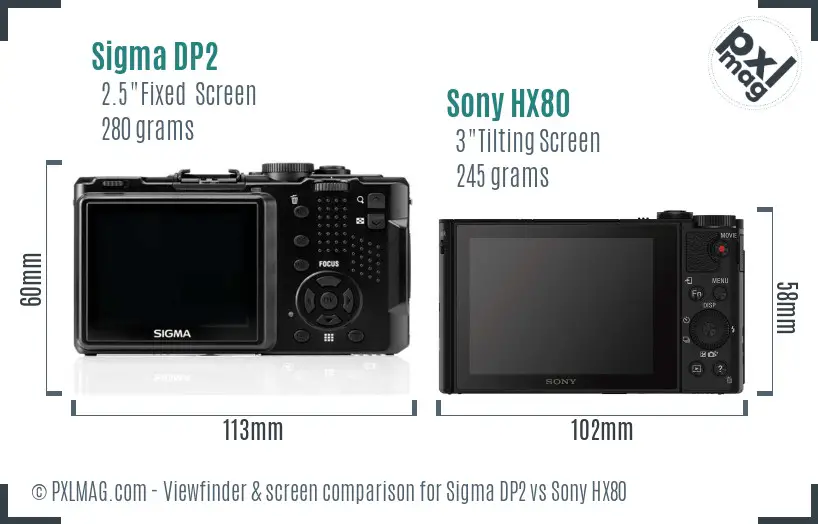 Sigma DP2 vs Sony HX80 Screen and Viewfinder comparison