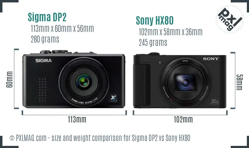 Sigma DP2 vs Sony HX80 size comparison