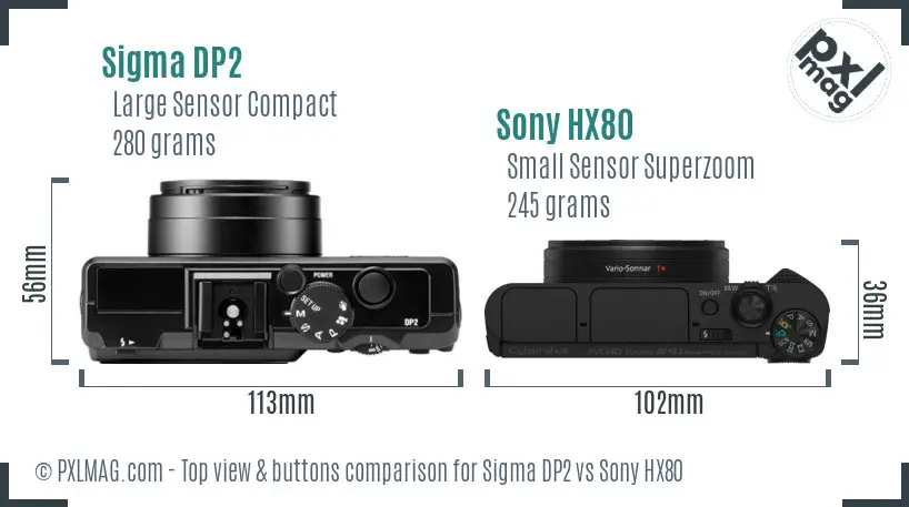 Sigma DP2 vs Sony HX80 top view buttons comparison