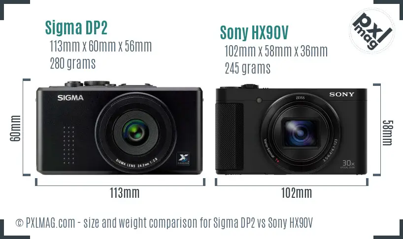 Sigma DP2 vs Sony HX90V size comparison Sigma DP2 vs Sony HX90V size comparison