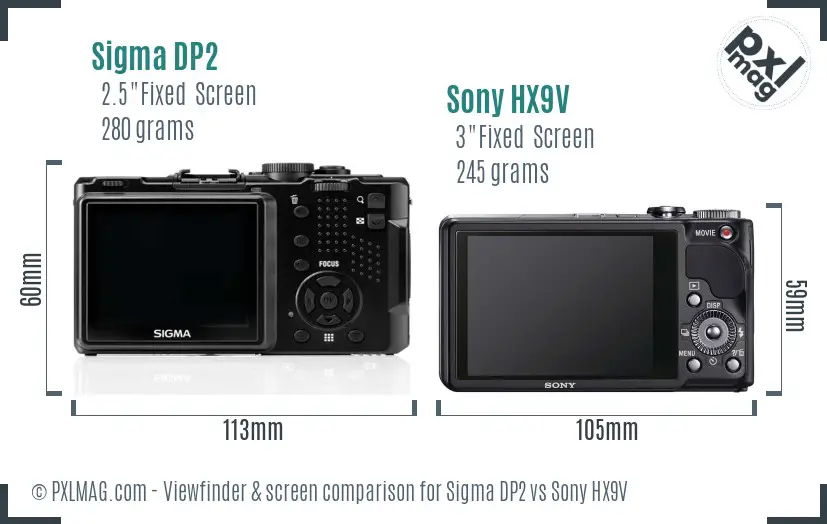 Sigma DP2 vs Sony HX9V Screen and Viewfinder comparison
