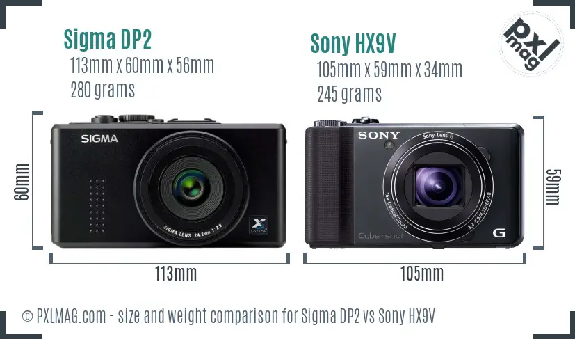 Sigma DP2 vs Sony HX9V size comparison