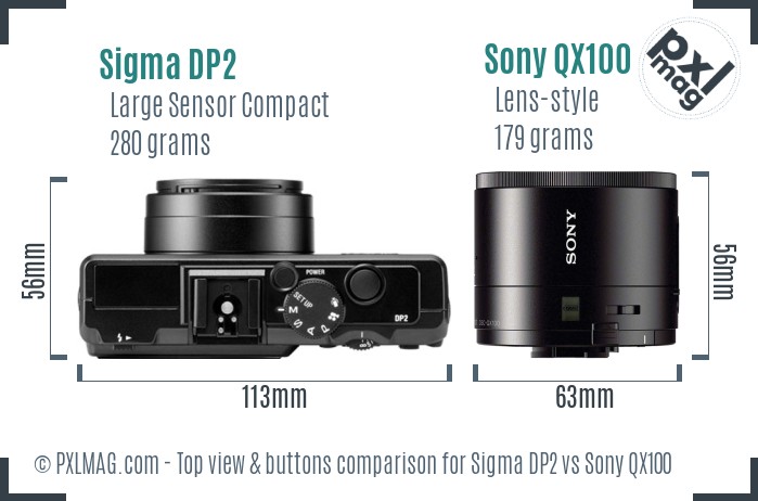 Sigma DP2 vs Sony QX100 top view buttons comparison