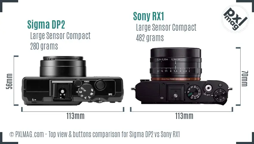 Sigma DP2 vs Sony RX1 top view buttons comparison