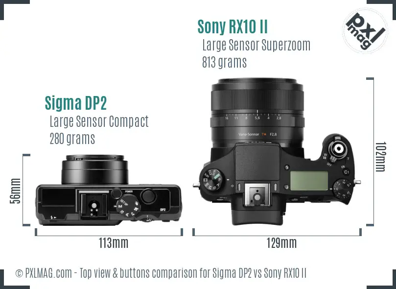 Sigma DP2 vs Sony RX10 II top view buttons comparison