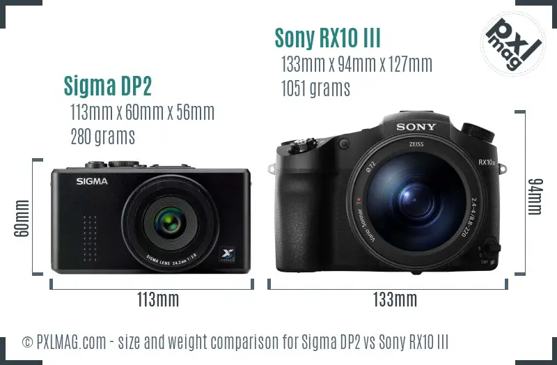 Sigma DP2 vs Sony RX10 III size comparison