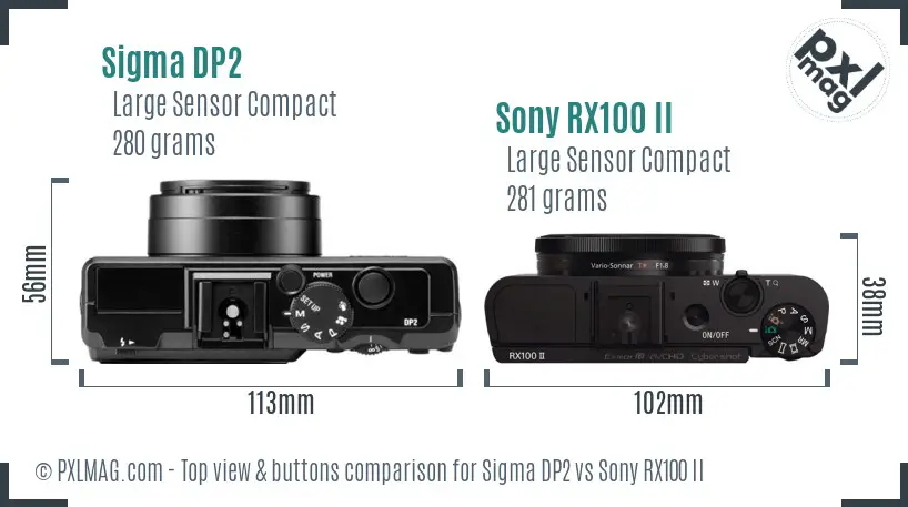 Sigma DP2 vs Sony RX100 II top view buttons comparison