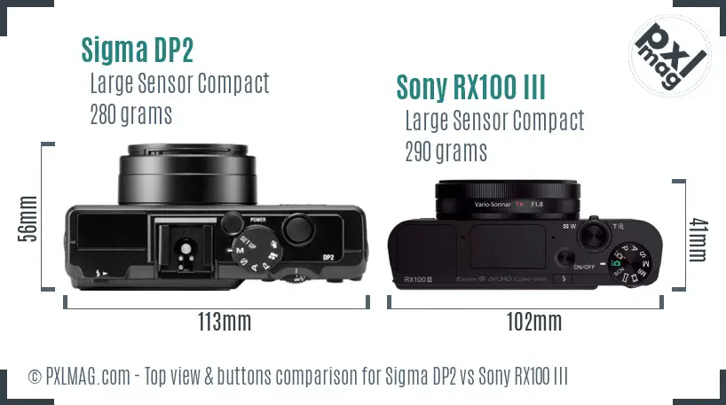 Sigma DP2 vs Sony RX100 III top view buttons comparison