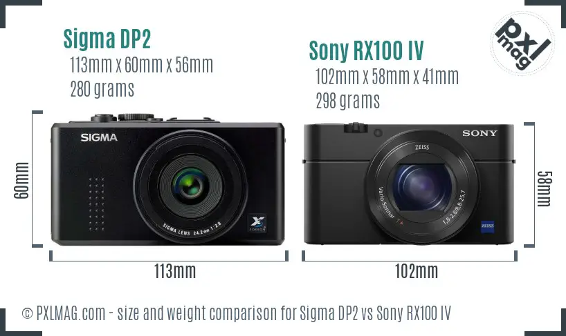 Sigma DP2 vs Sony RX100 IV size comparison