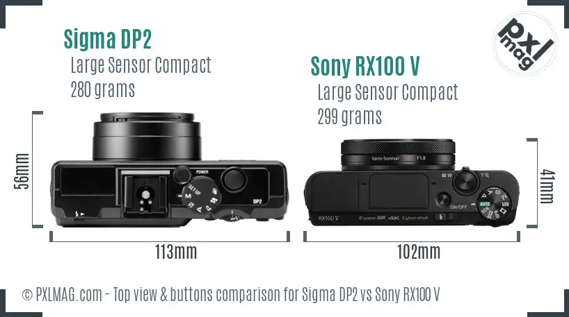 Sigma DP2 vs Sony RX100 V top view buttons comparison