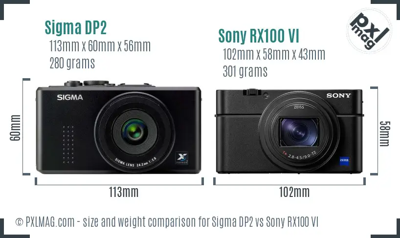 Sigma DP2 vs Sony RX100 VI size comparison
