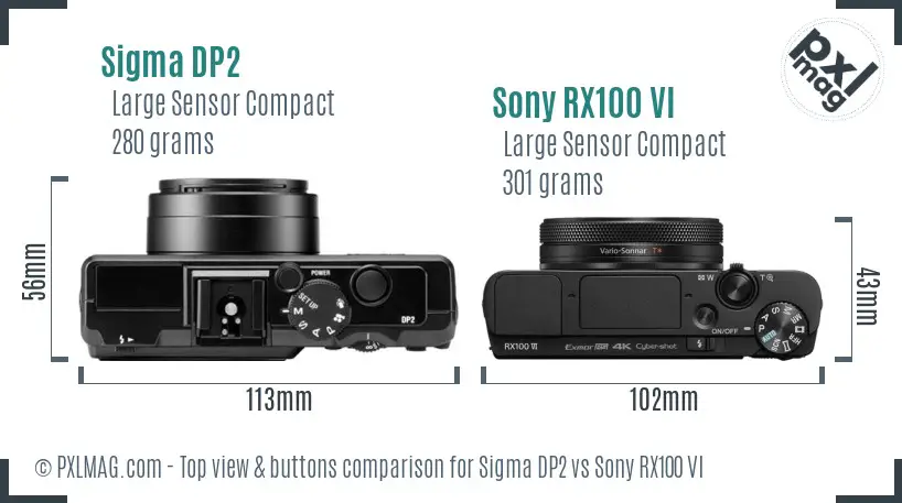Sigma DP2 vs Sony RX100 VI top view buttons comparison