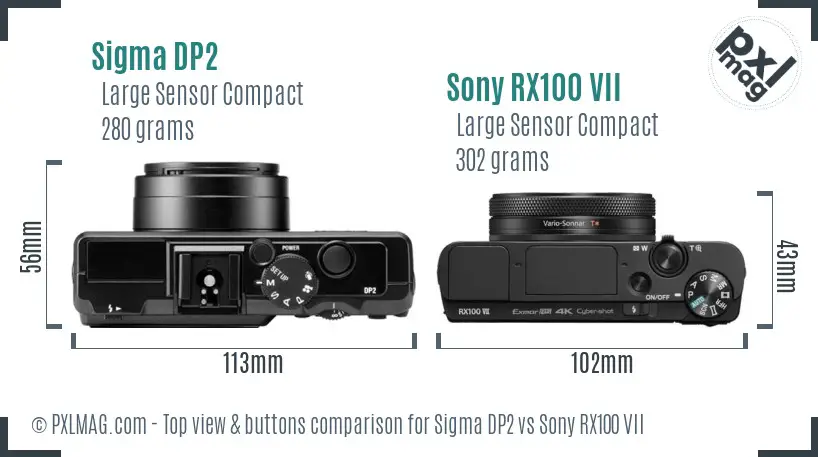 Sigma DP2 vs Sony RX100 VII top view buttons comparison