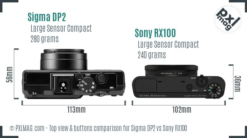 Sigma DP2 vs Sony RX100 top view buttons comparison