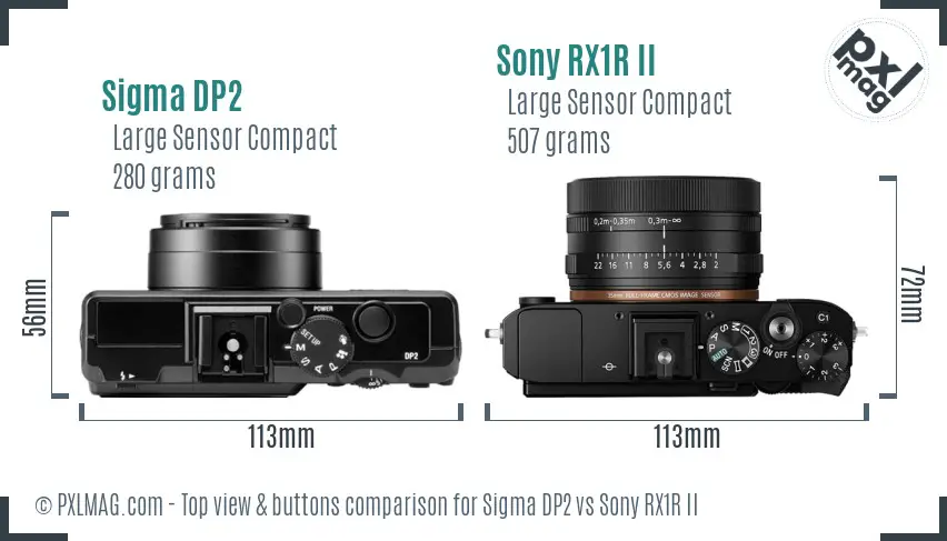 Sigma DP2 vs Sony RX1R II top view buttons comparison