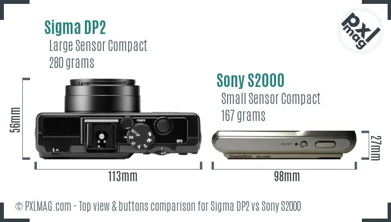 Sigma DP2 vs Sony S2000 top view buttons comparison