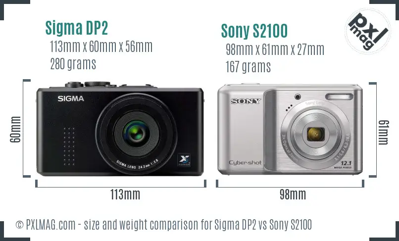 Sigma DP2 vs Sony S2100 size comparison