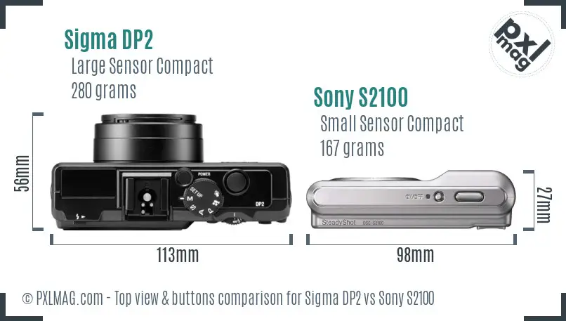 Sigma DP2 vs Sony S2100 top view buttons comparison
