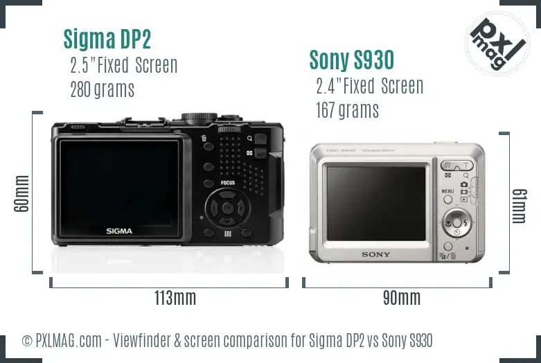 Sigma DP2 vs Sony S930 Screen and Viewfinder comparison