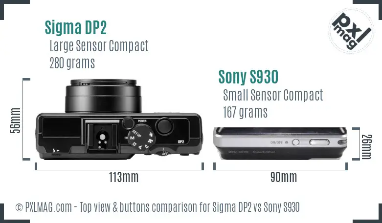 Sigma DP2 vs Sony S930 top view buttons comparison