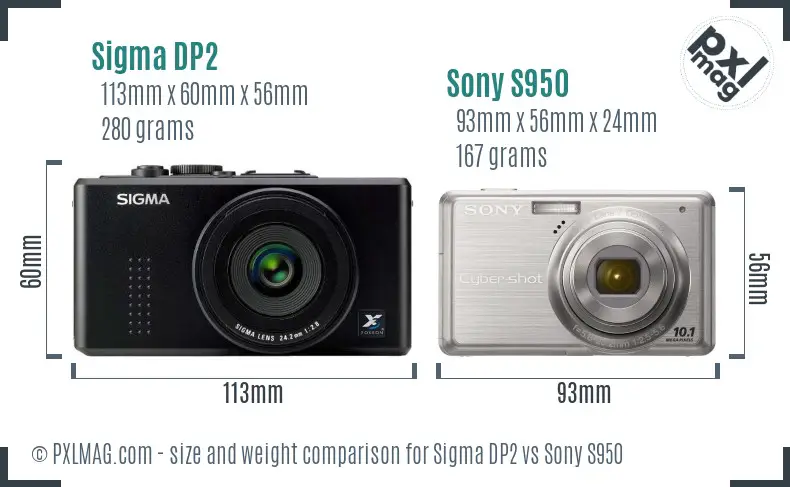 Sigma DP2 vs Sony S950 size comparison