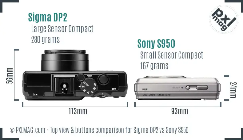 Sigma DP2 vs Sony S950 top view buttons comparison