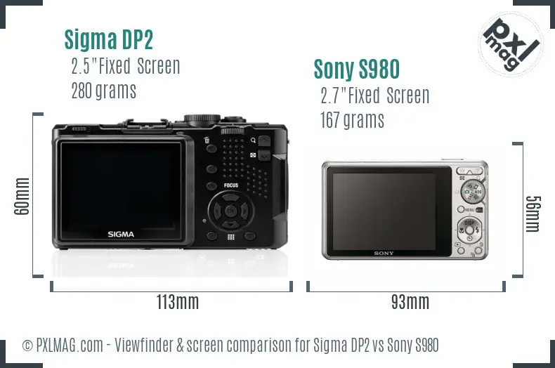 Sigma DP2 vs Sony S980 Screen and Viewfinder comparison