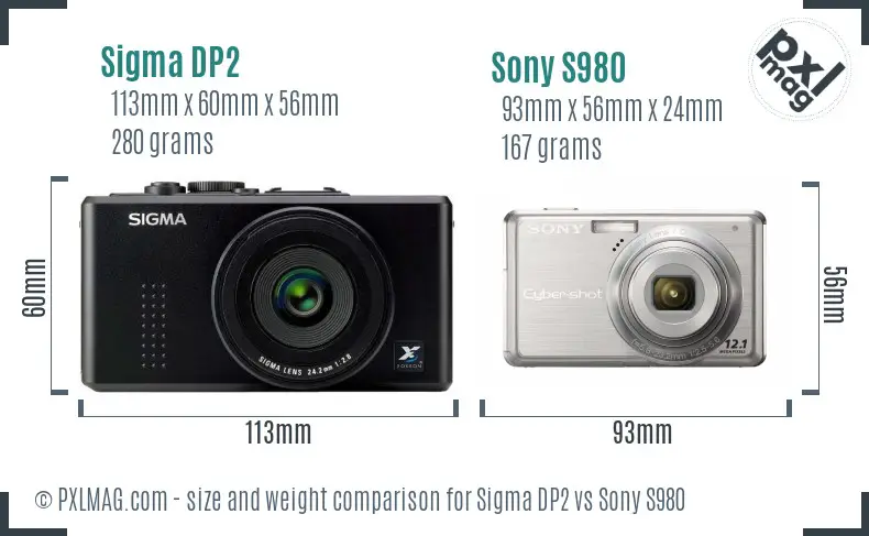 Sigma DP2 vs Sony S980 size comparison