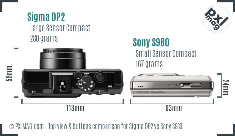 Sigma DP2 vs Sony S980 top view buttons comparison